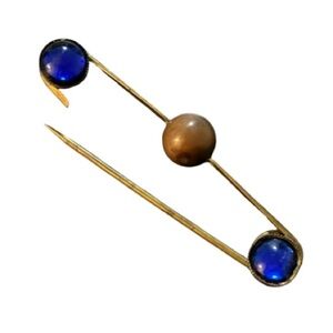 Antique Art Deco Trench Art Bronze Scottish Blue Glass Kelt Safety Pin Brooch